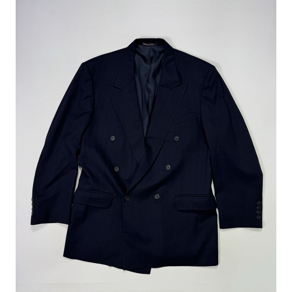 Stafford VTG Double Breasted Blazer Mens 41R Wool Black Stripe Peak Lapel USA